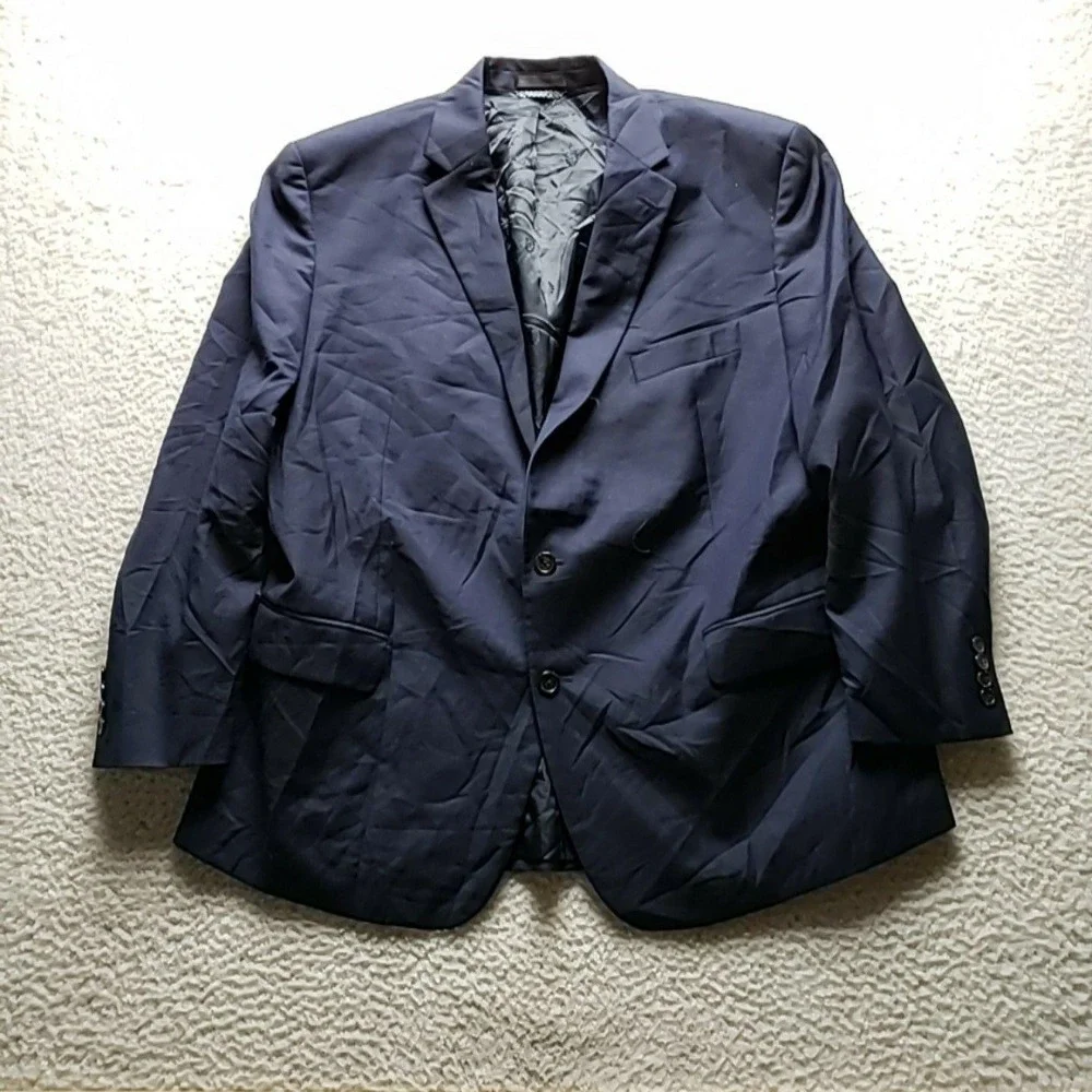 Lauren Ralph Lauren Suit Jacket Mens 48R Blue Wool Stretch Two Button Lapel